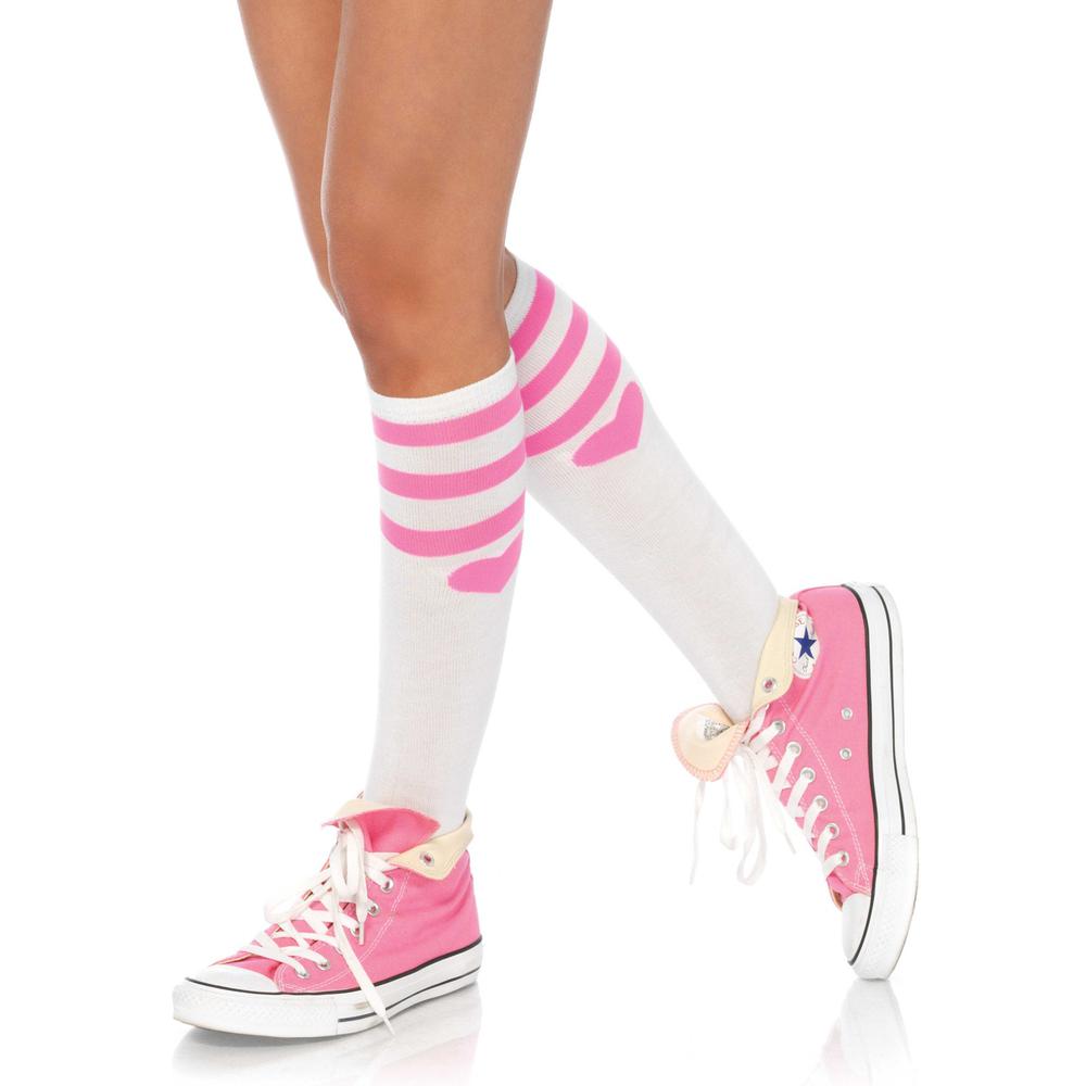 Leg Avenue - Sweetheart Kniestrümpfe - Weiß/Rosa